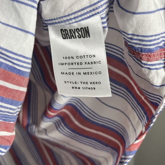 Grayson Shirt Women’s 4 Large Hero Button Up Red White Blue Striped Nautical - Picture 5 of 7